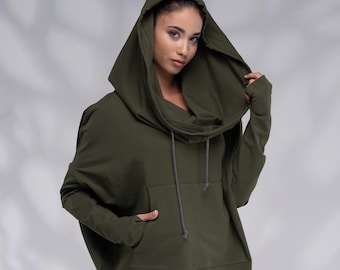 Cowl Neck Hoodie Sweatshirt, Hooded Sweatshirt for Women, Cowl Hood  Sweatshirt, Loose Loungewear Women 