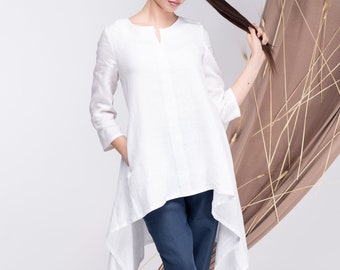 Linen Tunic White, Linen Tops for Women