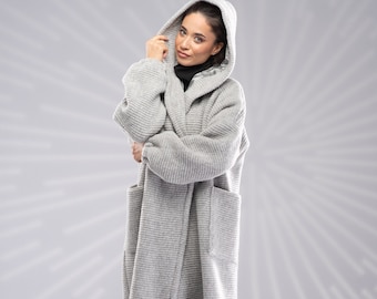 Wool Hooded Coat Women, Long Winter Coat, Oversized Coat with Hood, Coat with Lining