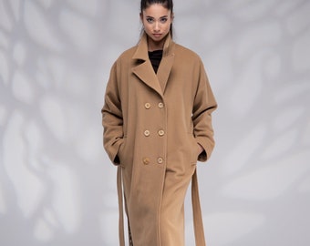Manteau de laine, manteaux chameau femmes, manteau surdimensionné, manteau d’hiver long, manteau taille plus