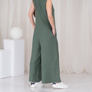 Linen Overall Plus Size, Women Jumpsuit Linen, Green Linen Jumpsuit, Oversized Overalls, Wide Leg Jumpsuit, Loose Jumpsuits Linen