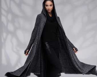 Hooded Cardigan Women, Long Cardigan Sweater, Winter Cloak with Hood, Elven Coat, Pixie Hoodie, Hooded Cape