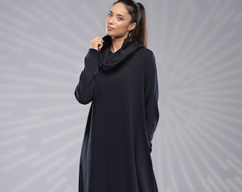 Maxi Pullover Rollkragen Kleid, Lange Winter Strickkleid Plus Size