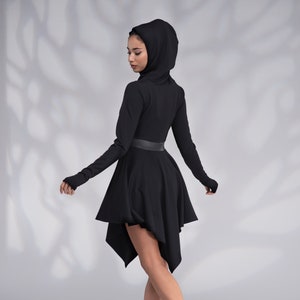 Vestido de invierno para mujer, vestido de duendecillo con capucha, vestido de elfo con agujeros para los pulgares