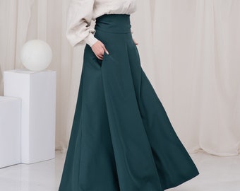 Long Emerald Skirt, Edwardian Skirt, Victorian Walking Skirt, High Waist Skirt, Long Summer Skirt, Maxi Circle Skirt, Floor Length Skirt