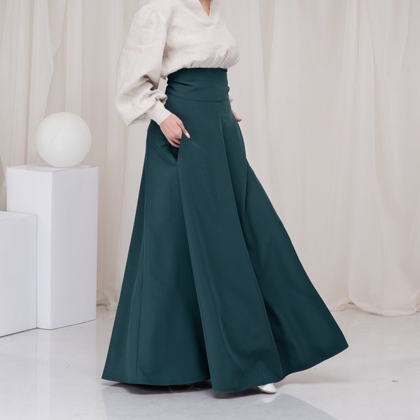 Long Emerald Skirt, Edwardian Skirt, Victorian Walking Skirt, High Waist Skirt, Long Summer Skirt, Maxi Circle Skirt, Floor Length Skirt