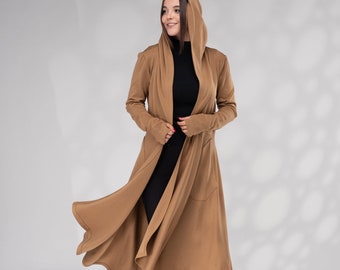 Hooded Cardigan Long Sweater Coat, Winter Cloak with Hood