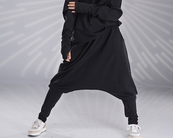 Black Harem Pants Unisex Plus Size, Drop Crotch Pants