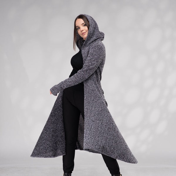 Long Hooded Cardigan, Winter Cloak with Hood, Hooded Duster, Sweater Coat, Long Cardigan Sweater, Pixie Coat