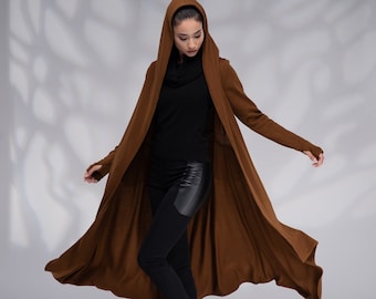 Long Hooded Cardigan Women, Winter Cloak with Hood, Elven Coat