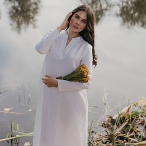 Linen Kaftan Women, Linen Maxi Dress, White Long Linen Dress Women, Linen Abaya