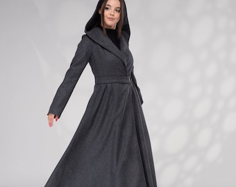 Asymmetrical Princess Wool Coat, Victorian Wool Coat, Fit and