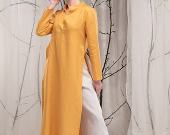 Two Piece Linen Set, Summer Suits Women, Long Tunic and Wide Leg Pants