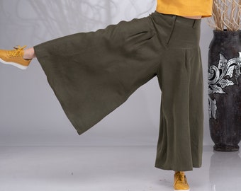 Linen Culottes, Summer Skirt Pants, Wide Leg Trousers for Women