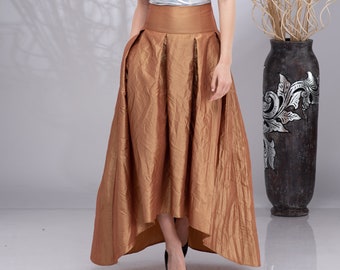 Formal Maxi Skirt, Long Taffeta Skirt with High Waist
