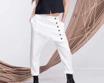 Linen White Harem Pants Women, Summer Harem Pants