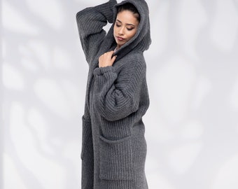 Cardigan Women, Oversized Knit Cardigan Hooded, Cardigan Coat, Cardigan Sweater