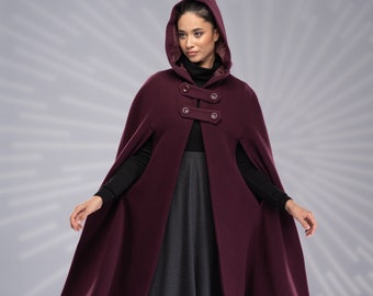 Wool Cape Coat, Wool Coat Cloak With Hood, Maxi Hooded Cloak