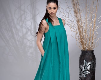 Langes Leinenkleid Frauen, Maxikleid für Frauen, Übergröße Kleid, Leinen Kaftan, Leinenschürzenkleid, Sommer Leinenkleid, Leinen Schürzenkleid