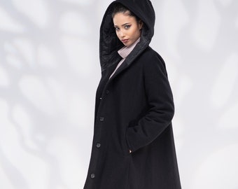 Wool Plus Size Coat, Winter Coats Women, Hooded Coat, Quilted Coat, Warm Coat