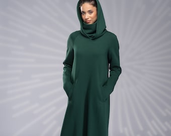 Xuan2Xuan3 Women's Hoodie Dress - Long Sleeve Knee-Length Sweatshirt Dress (Army Green, X-Large) - View #3