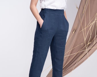 Linen Pants for Women, Tapered Linen Pants