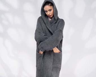 Wool Sweater Coat, Cardigan Women, Long Hooded Cardigan Sweater