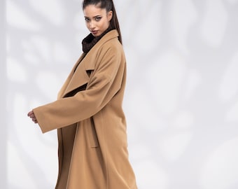 Buy Wool Coat Women, Camel Oversized Coat, Long Winter Coat, Plus