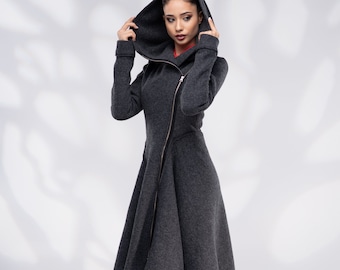 Wool Coat Women, Winter Coat Hooded Zipper