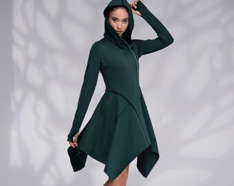 Winter Hoodie Dress, Hooded Dress Women, Asymmetrical Dress