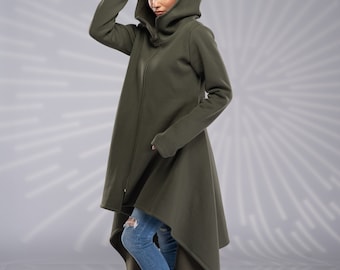 Maxi Sweatshirt Hoodie Coat, Cowl Neck Sweatshirt Coat, Cotton Hooded Coat, Zipper Long Hoodie, Zip up Hoodie, Asymmetrical Sweatshirt Coat