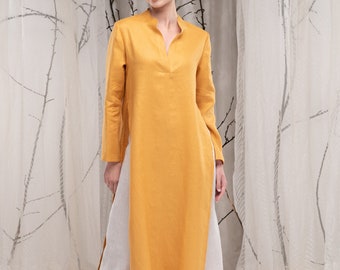 Long Linen Tunic for Women, Linen Shirt Dress with Two Slits on Side