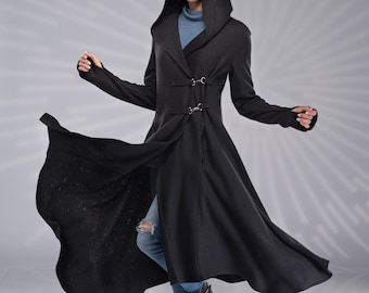 Long Hooded Cardigan Women, Witch Cloak with Hood