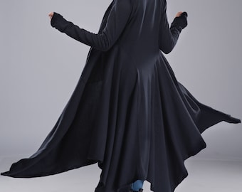 Long Hooded Cardigan, Gothic Cloak with Hood, Winter Sweater Cardigan