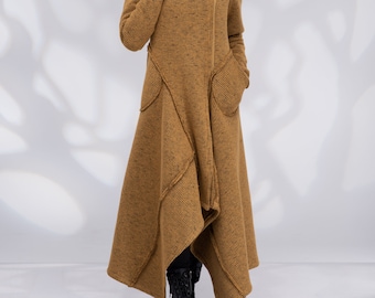 Wool Coat, Winter Coat Women, Hooded Coat, Warm Long Coat, Zip Coat, Coat with Lining