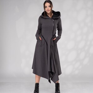 Robe sweat-shirt à capuche, robe avant-garde avec capuche, robe à capuche zippée, robe asymétrique image 2