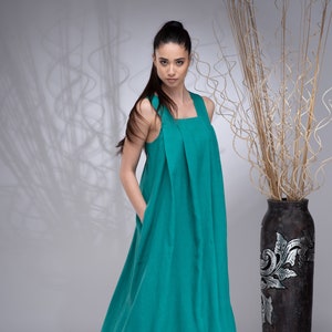 Long Linen Dress Women, Maxi Dress for Women, Plus Size Dress, Linen Kaftan, Linen Apron Dress, Summer Linen Dress, Linen Pinafore Dress