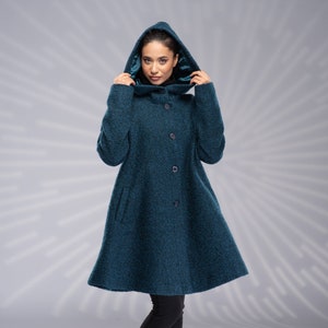 Wool Swing Coat, Hooded Coat Women, Winter Coat, Warm Coat, Short Wool Coat with Lining