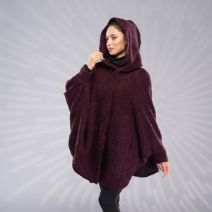 Wool Cape with Hood, Wool Hooded Cloak, Winter Cloak with Hood, Wool Hooded Cape, Wool Poncho Coat, Plus Size Cape Coat