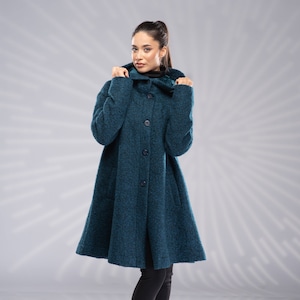 Hooded Swing Coat in Pink, Hooded Wool Coat, Womens Coats Hooded Swing Coat in Pink, Hooded Wool Coat, Womens Coats