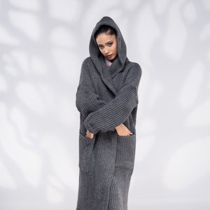 Wool Sweater Coat, Cardigan Women, Long Hooded Cardigan Sweater