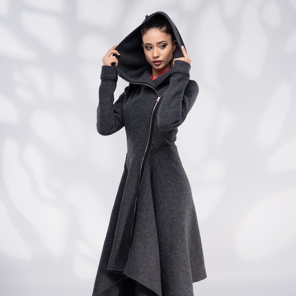 Wool Coat Women, Winter Coat Hooded Zipper