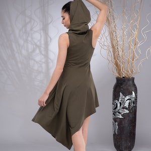 Kleid mit Kapuze für Frauen, Elfen-Kleid, Goa-Kleid, Pixie-Kleid, Feenkleid, asymmetrisches Kleid, mit Kapuze und Kapuze