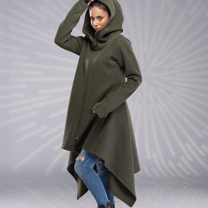 Maxi Sweatshirt Hoodie Coat, Cowl Neck Sweatshirt Coat, Cotton Hooded Coat, Zipper Long Hoodie, Zip up Hoodie, Asymmetrical Sweatshirt Coat
