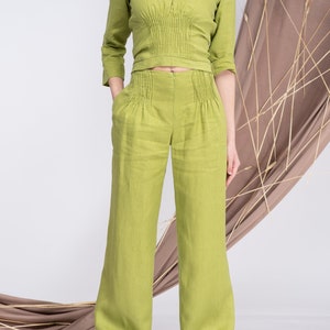 Women's Pleated High Waisted Wide Leg Pants, Belted Palazzo Trousers, Blue  Loose Wide-legs Long Linen Pants, Womens Pants, Xiaolizi 2534 -  Denmark