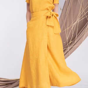 Wrap Linen Skirt, Linen Maxi Skirt with Pockets