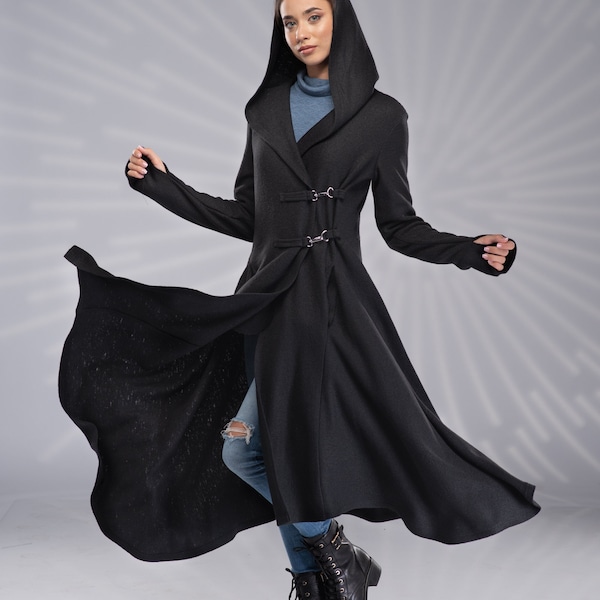 Long Hooded Cardigan Women, Cloak with Hood, Sweater Cardigan, Maxi Cardigan, Gothic Jacket, Witch Cloak