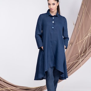 Linen Tunic Tops for Women, Plus Size Linen Shirt Women, Button Shirt Linen, Linen Tunic Dress, Linen Long Top, Linen Asymmetrical Shirt