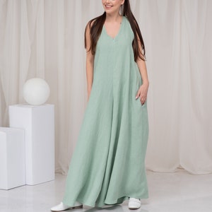 Tuta lunga in lino, tuta larga in lino, tuta larga in lino da donna, tuta oversize, tuta estiva larga