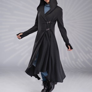 Wool Sweater Coat Long Hooded Cardigan, Cloak with Hood, Witch Cloak, Gothic Jacket, Duster Cardigan